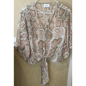 ADRIENNE Small Sheer Top With Tie - Pink Snake Print w/Gold Accents Throughout